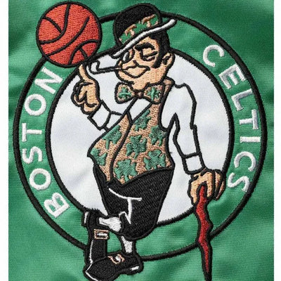 Boston Celtics Leader Full-Snap Varsity Kelly Green/Black Color Block Satin Men's Bomber Jacket