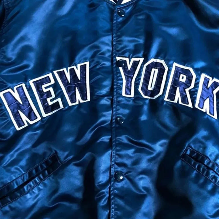 New York Yankees Dugout Bomber Blue Satin Men's Jacket