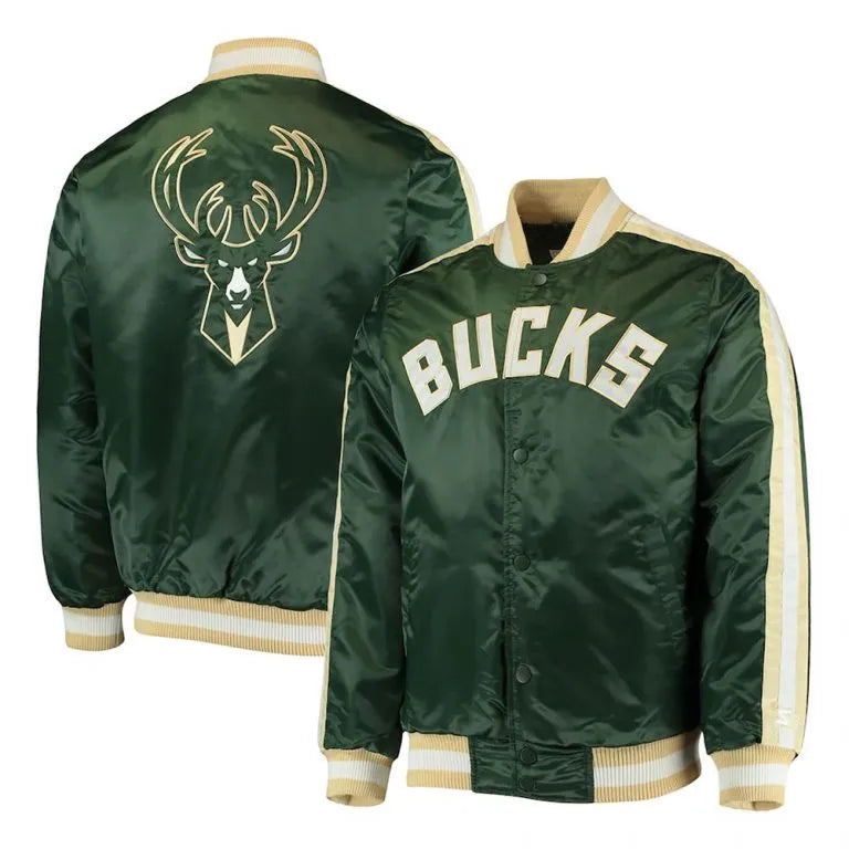 Milwaukee Bucks The Offensive Full-Snap Varsity Green Satin Men's Bomber Jacket