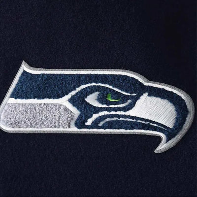 Seattle Seahawks College Logo Navy Blue Wool & White Genuine Leather Sleeves Men's Varsity Letterman Jacket