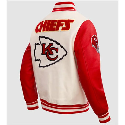 Kansas City Chiefs Off-White Wool and Red Genuine Leather Sleeves Men's Varsity Letterman Jacket
