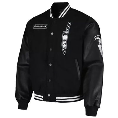 Michael Myers Halloween Black Wool & Genuine Leather Sleeves Men's Letterman Varsity Jacket