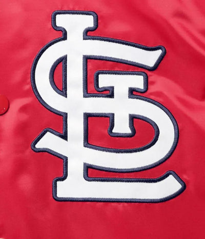 St. Louis Cardinals Reliever Navy Blue and Red Varsity Satin Men's Jacket