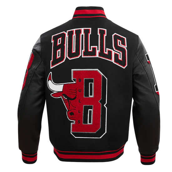 Chicago Bulls Mashup Black Wool & Genuine Leather Sleeves Men's Varsity Letterman Jacket