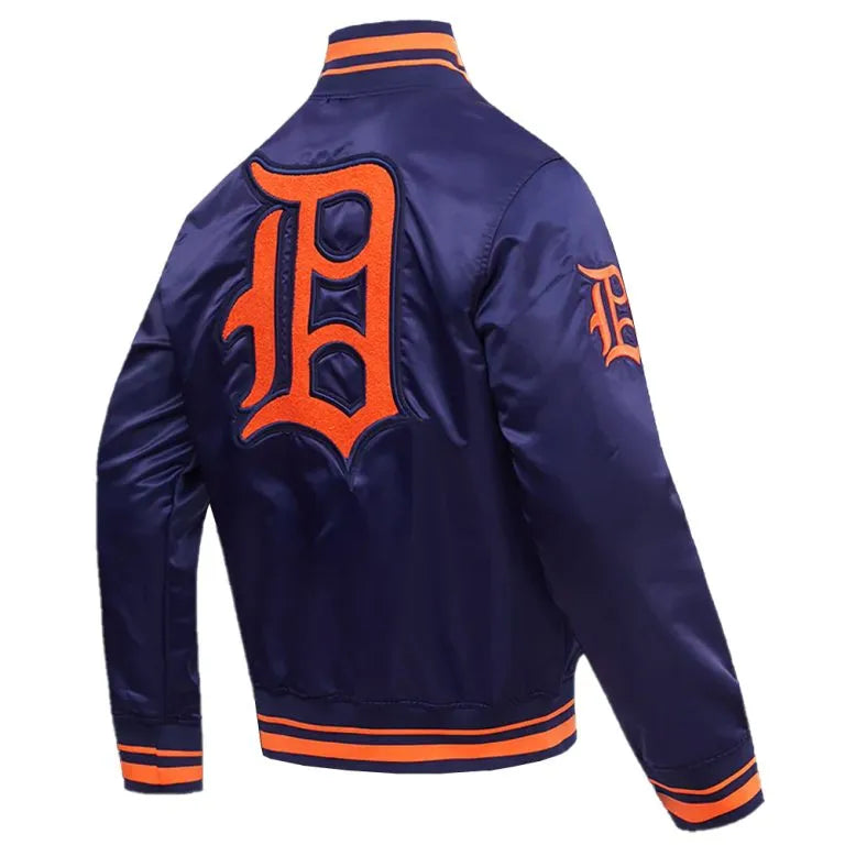 Detroit Tigers Retro Classic Rib Navy Blue Satin Men's Jacket
