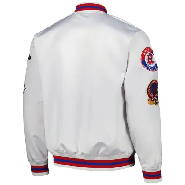 Atlanta Braves City Collection White Varsity Satin Men's Bomber Jacket