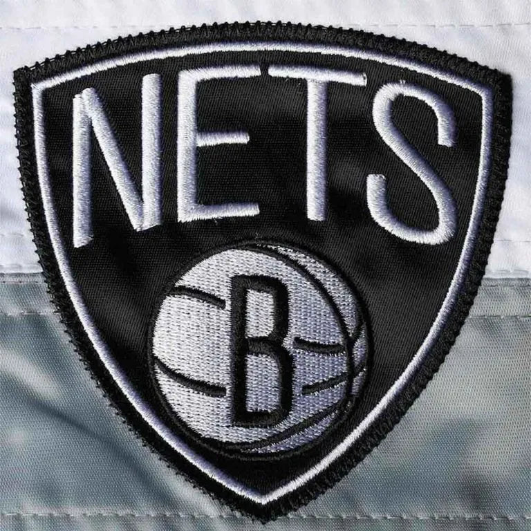 Brooklyn Nets The Ambassador Full-Snap Varsity Black Satin Men's Bomber Jacket