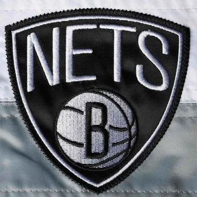 Brooklyn Nets The Ambassador Full-Snap Varsity Black Satin Men's Bomber Jacket
