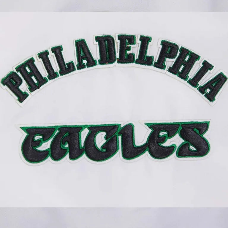 Philadelphia Eagles Retro Classic Rib Full-Snap Varsity White Satin Men's Bomber Jacket