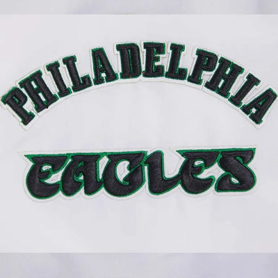 Philadelphia Eagles Retro Classic Rib Full-Snap Varsity White Satin Men's Bomber Jacket
