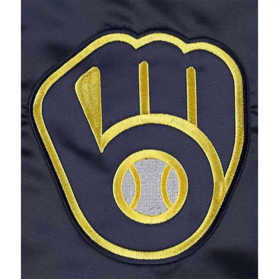 Midfield Milwaukee Brewers Full-Snap Navy Blue Satin Men's Jacket