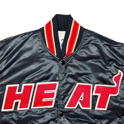 90s Miami Heat NBA Full-Snap Varsity Black Satin Men's Bomber Jacket