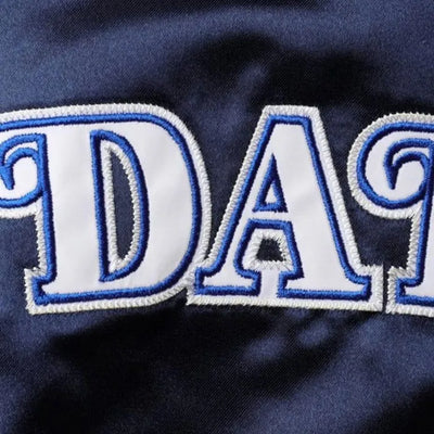 Dallas Mavericks Hardwood Classics Full-Snap Varsity Navy Blue Satin Men's Bomber Jacket