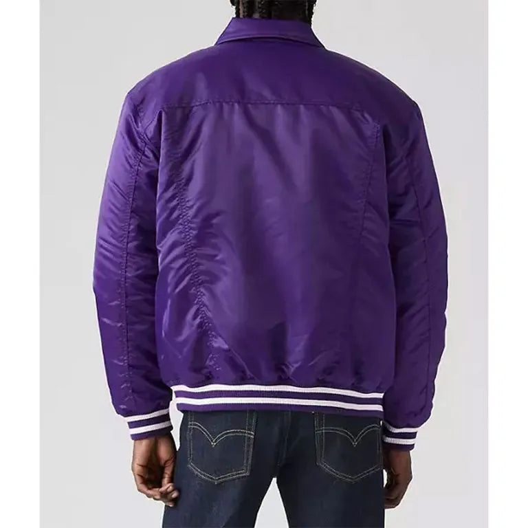 Los Angeles Lakers Silver Tab Trucker Varsity Purple Satin Men's Bomber Jacket