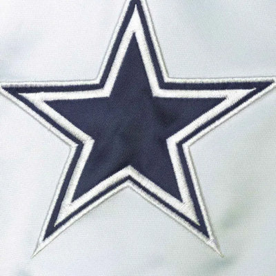 Dallas Cowboys Renegade Throwback Full-Snap Varsity White/Navy Satin Men's Bomber Jacket