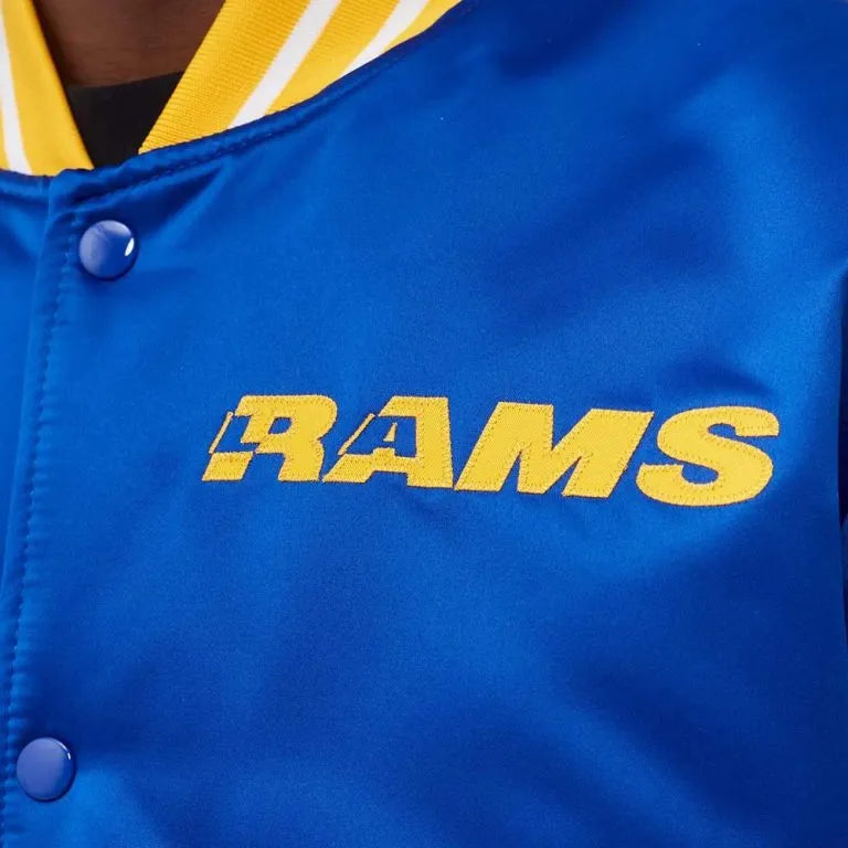 Los Angeles Rams Heavyweight Full-Snap Varsity Blue Satin Men's Bomber Jacket