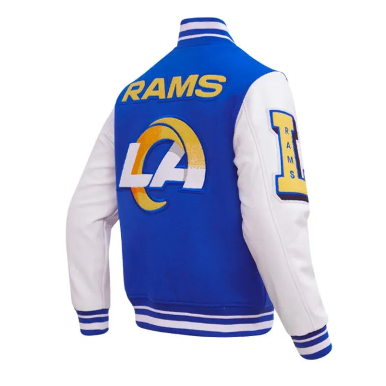 Los Angeles Rams Mashup Royal Blue Wool and White Genuine Leather Sleeves Men's Varsity Letterman Jacket