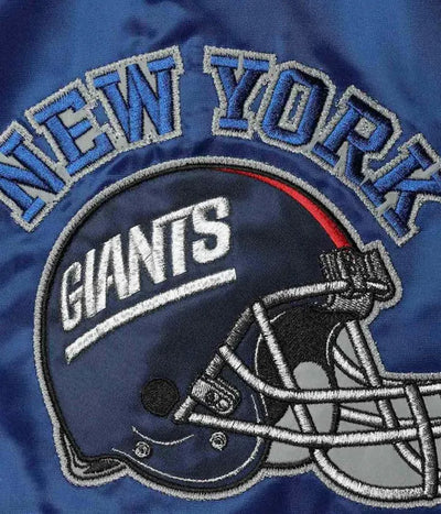 New York Giants Locker Room Throwback Full-Snap Varsity Royal Blue and Red Satin Men's Bomber Jacket