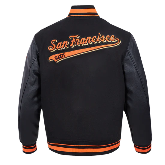 San Francisco Giants Script Tail Black Wool & Leather Sleeves Varsity Men's Jacket