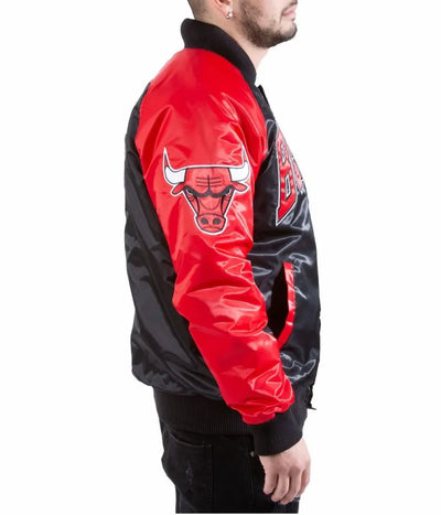 Chicago Bulls Full-Snap Varsity Tri-Color Satin Men's Bomber Jacket