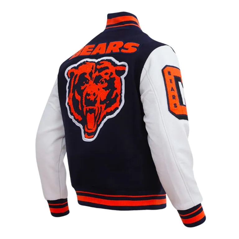 Chicago Bears Mashup Navy Blue Wool & White Genuine Leather Sleeves Men's Varsity Jacket