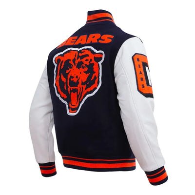 Chicago Bears Mashup Navy Blue Wool & White Genuine Leather Sleeves Men's Varsity Jacket
