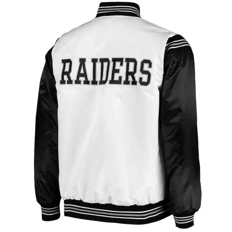 Los Angeles Raiders Historic Renegade Full-Snap Varsity Black & White Satin Men's Bomber Jacket
