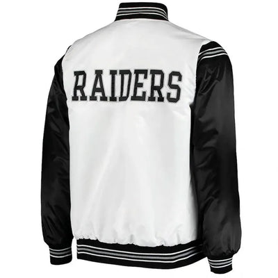 Los Angeles Raiders Historic Renegade Full-Snap Varsity Black & White Satin Men's Bomber Jacket