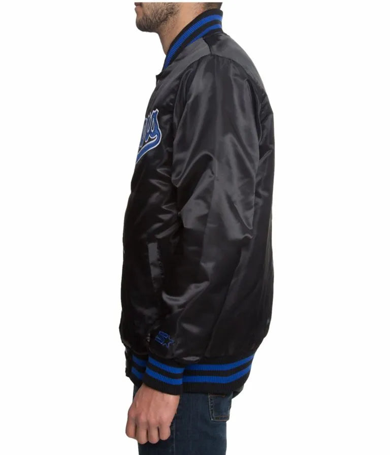 LA Dodgers Bomber Blue Patches Black Satin Men's Jacket