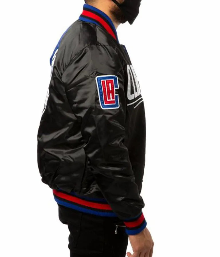 Los Angeles Clippers Full-Snap Varsity Black and Blue Satin Men's Bomber Jacket