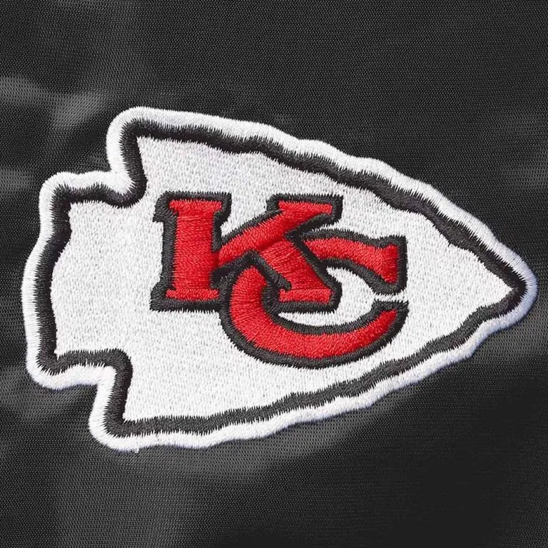 Kansas City Chiefs Locker Room Full-Snap Varsity Black Satin Men's Bomber Jacket