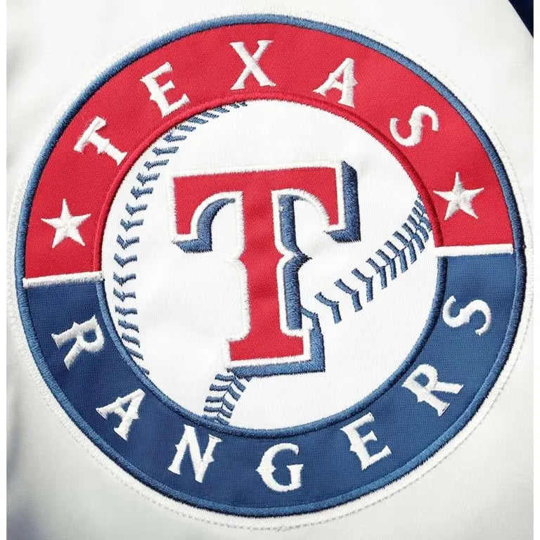 Texas Rangers Clean-Up Hitter White/Blue Satin Full-Snap Men's Jacket