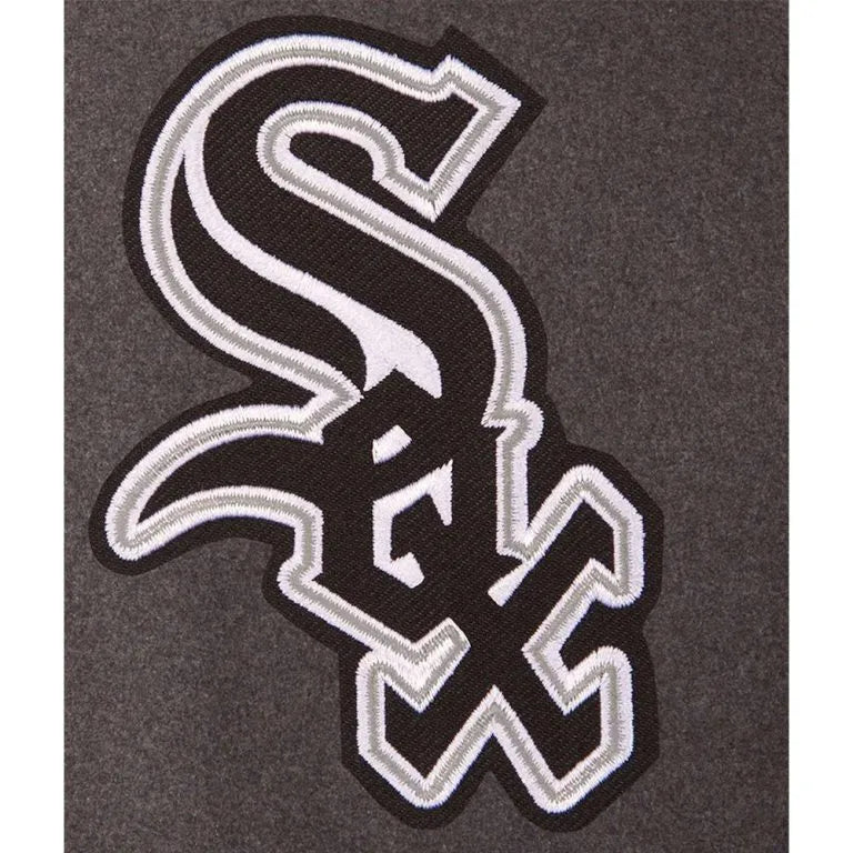 Chicago White Sox Charcoal Wool & Black Leather Sleeves Full-Snap Varsity Men's Jacket