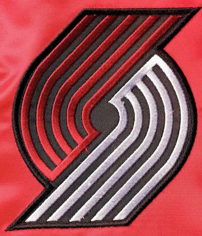 Portland Trail Blazers 75th Anniversary Full-Snap Varsity Black and Red Satin Men's Bomber Jacket