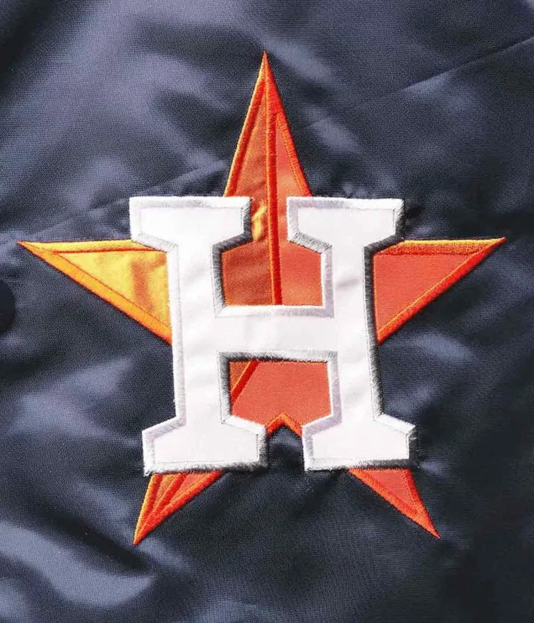 Houston Astros Reliever Navy Blue and Orange Satin Men's Jacket