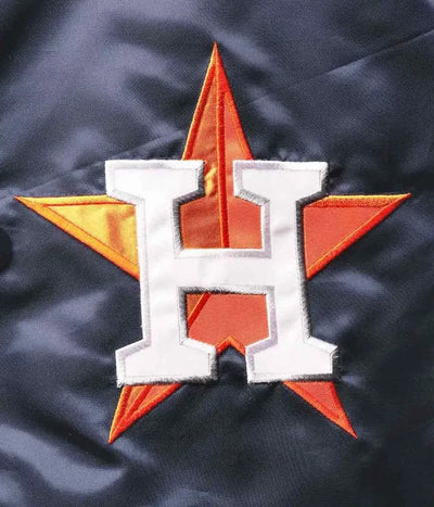 Houston Astros Reliever Navy Blue and Orange Satin Men's Jacket