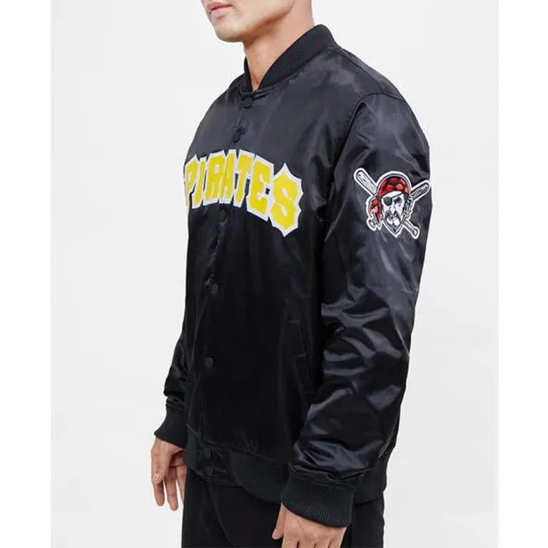 Pittsburgh Pirates Wordmark Black Satin Full-Snap Men's Jacket