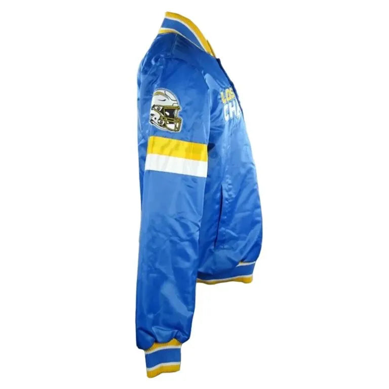 Los Angeles Chargers Striped Full-Snap Varsity Royal Blue Satin Men's Bomber Jacket