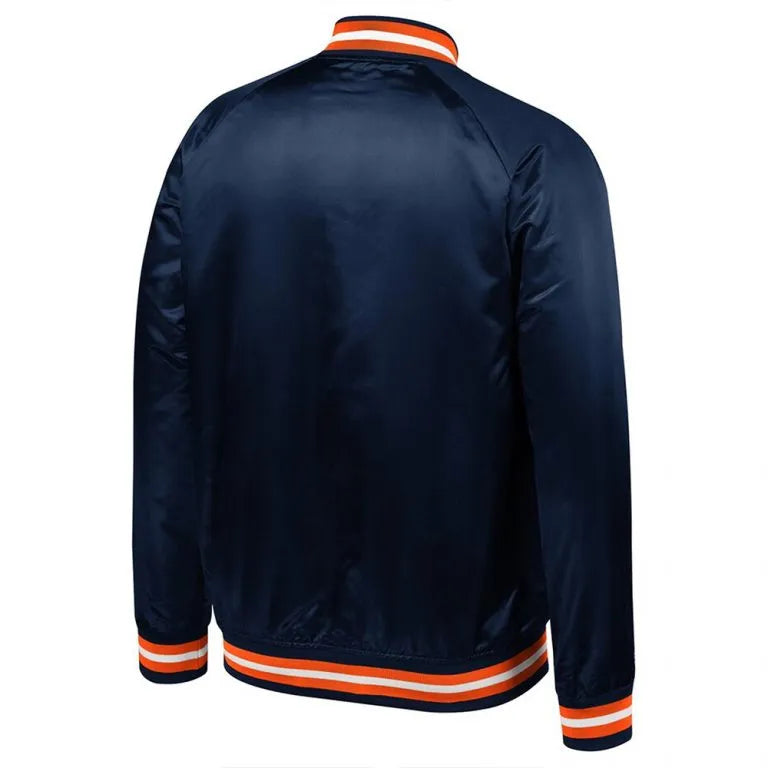 Detroit Tigers Navy Blue Satin Bomber Full-Snap Men's Jacket