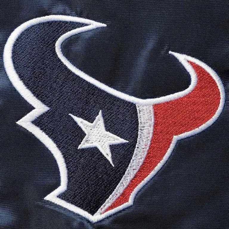 Houston Texan Locker Room Full-Snap Varsity Navy Blue Satin Men's Bomber Jacket
