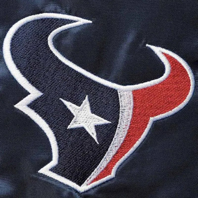 Houston Texan Locker Room Full-Snap Varsity Navy Blue Satin Men's Bomber Jacket