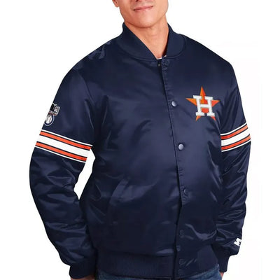 Houston Astros Pick & Roll Full-Snap Varsity Navy Blue Satin Men's Jacket