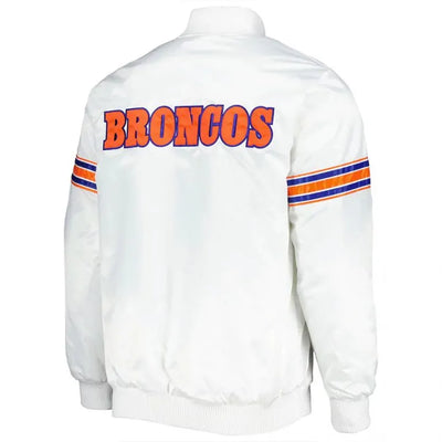 Denver Broncos The Power Forward Full-Snap Varsity White Satin Men's Bomber Jacket