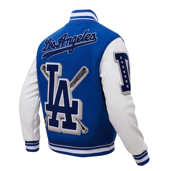LA Dodgers Mash Up Varsity Blue Wool & White Leather Sleeves Men's Jacket