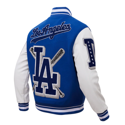 LA Dodgers Mash Up Varsity Blue Wool & White Leather Sleeves Men's Jacket