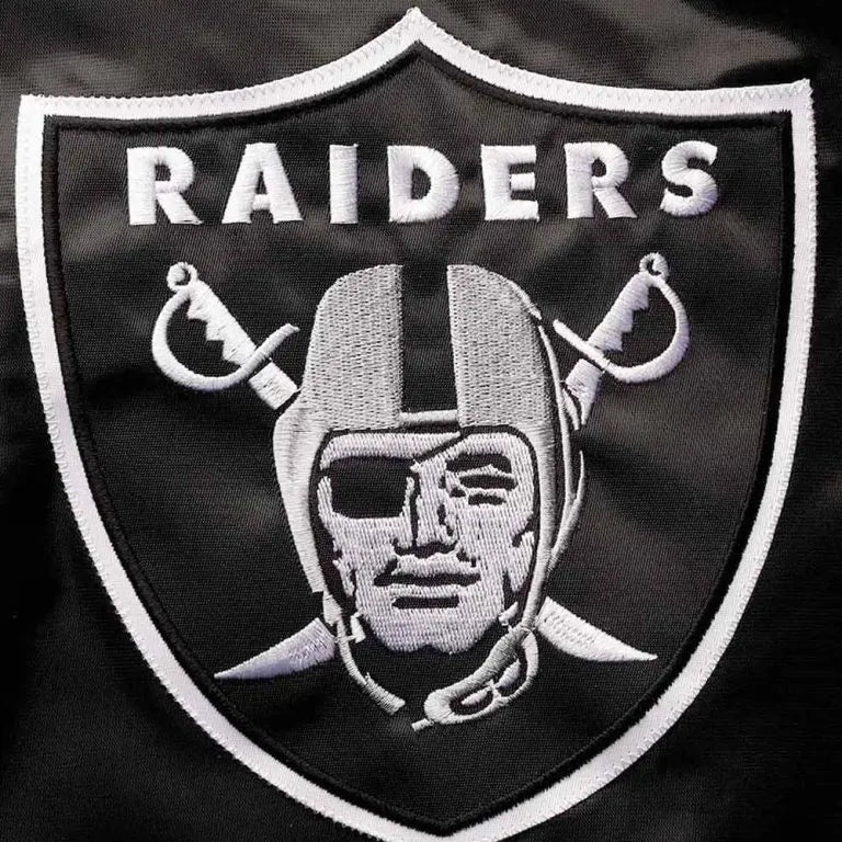 Los Angeles Raiders The Reliever Full-Snap Varsity Black Satin Men's Bomber Jacket