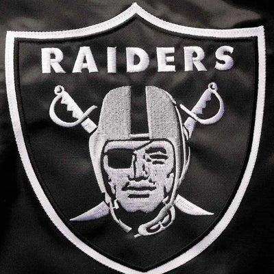 Los Angeles Raiders The Reliever Full-Snap Varsity Black Satin Men's Bomber Jacket