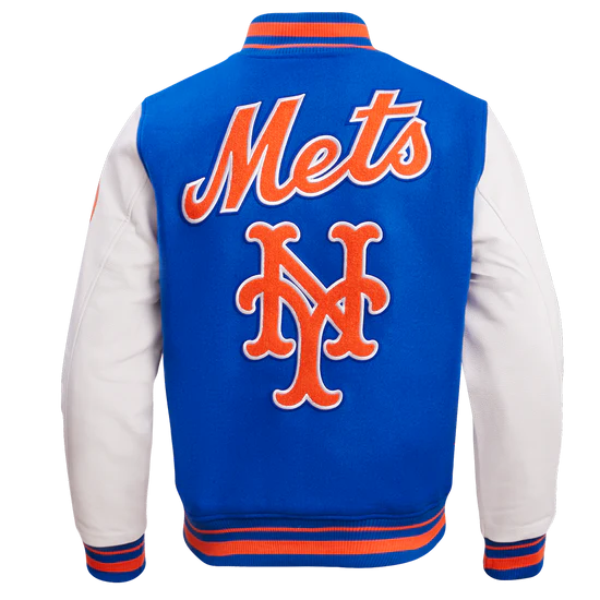 NEW YORK METS RETRO CLASSIC RIB Royal Blue Wool & White Leather MEN'S Jacket