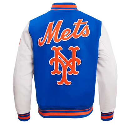 NEW YORK METS RETRO CLASSIC RIB Royal Blue Wool & White Leather MEN'S Jacket