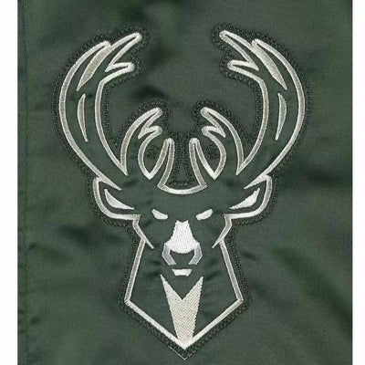 Milwaukee Bucks Force Play Full-Snap Varsity Green Satin Men's Bomber Jacket